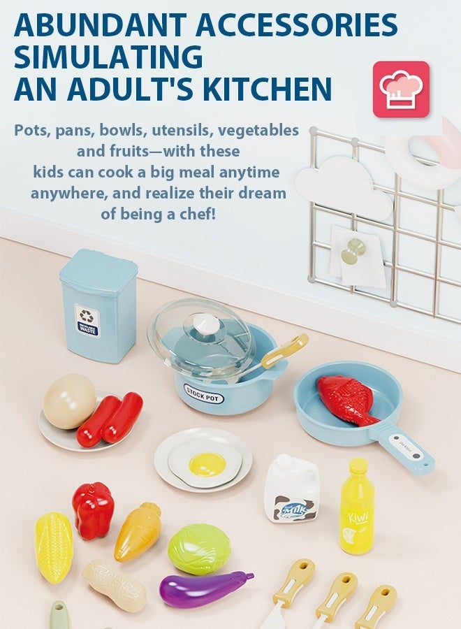 Poxvalzor 35pcs Kitchen kitchen toys,Kitchen Toys Set Cooking Stove with Realistic Sounds and Lights, Simulation Play Sink with Running Water,Play Kitchen Accessories for Toddlers, Pots and Pans Set, Play Foods Toys for Boys Girls 3-6 Years Up - Image 3